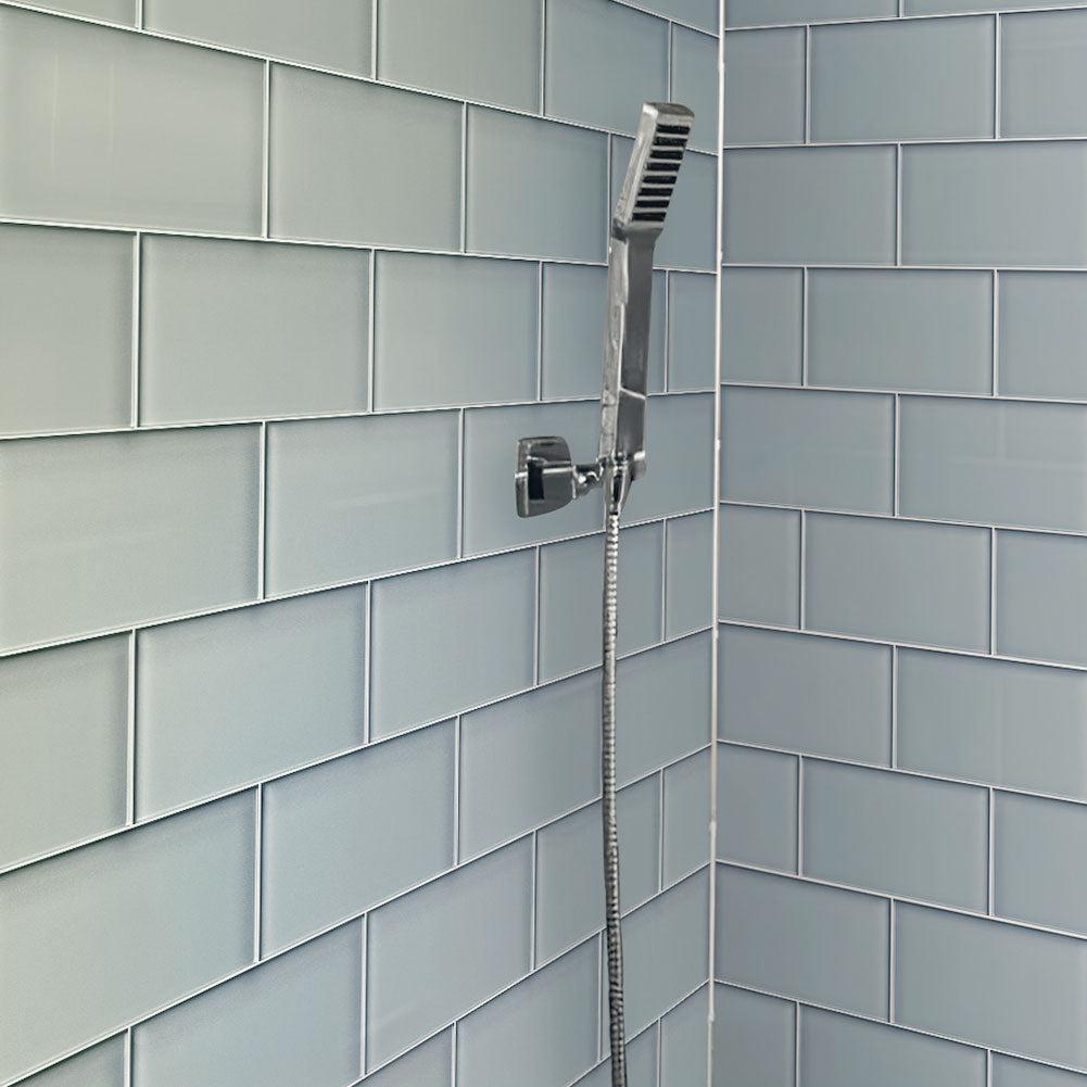 Glacier Aura Gray 3X6 Polished Glass Subway Tile | Tile Club