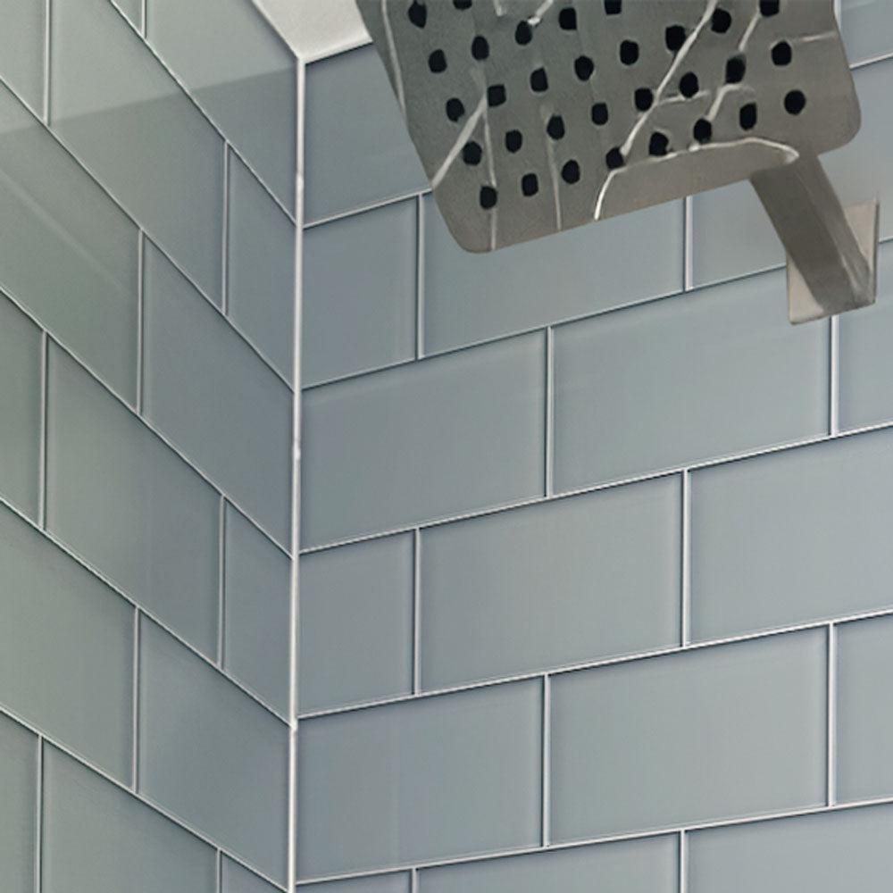 Glacier Aura Gray 3X6 Polished Glass Subway Tile | Tile Club