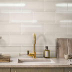 Glacier Beach 8X16 Polished Glass Subway Tile Kitchen Wall