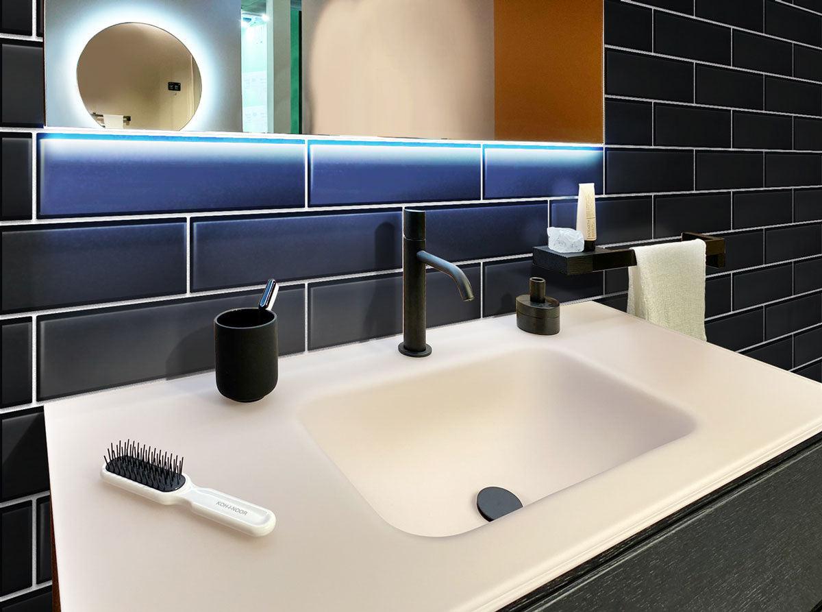 Matte Black Glass subway tile backsplash