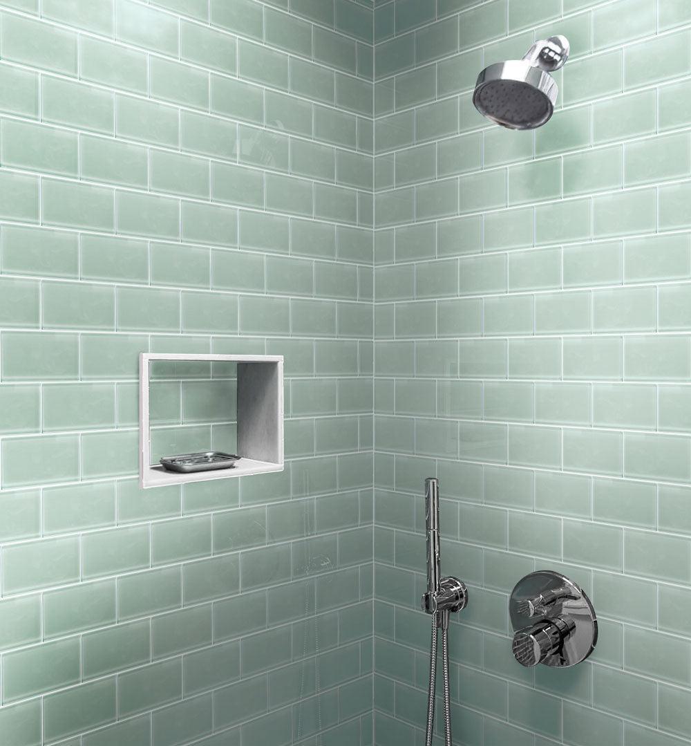 Glacier Breeze Frosted Glass Subway Tile Shower