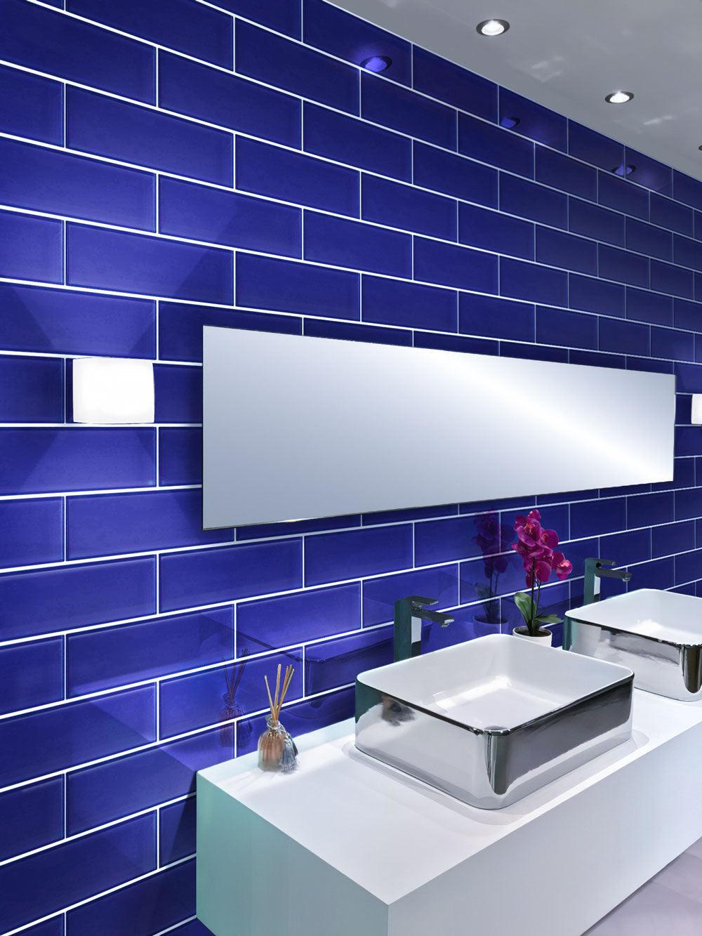 Glacier Cobalt Blue 3X6 Frosted Glass Subway Tile