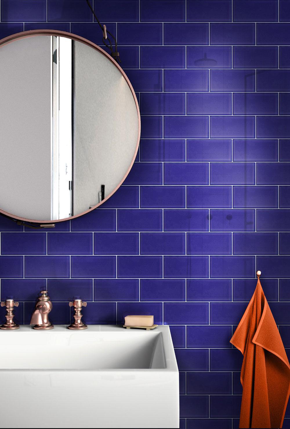 Glacier Cobalt Blue Glass Subway Tile Bathroom Wall