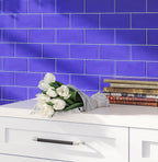Glacier Cobalt Blue Glass Subway Tile Wall in Sunlight