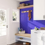 Glacier Cobalt Blue Glass Subway Tile Entryway Wall