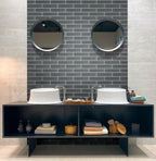 Dark Gray Frosted Glass Subway Tile Bathroom Vanity Backsplash