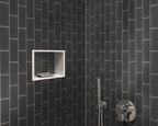 Glacier Dark Gray Frosted Glass Subway Tile Shower Wall and Niche