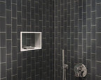 Glacier Dark Gray Frosted Glass Subway Tile Shower Wall and Niche