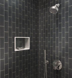 Glacier Dark Gray Frosted Glass Subway Tile Shower Wall and Niche