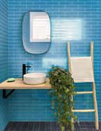 Glacier Laguna Blue Polished Glass Subway Tile Bathroom