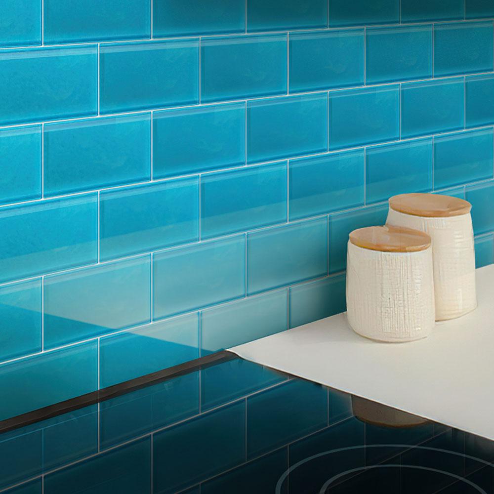 Glacier Laguna Blue 3X6 Frosted Glass Subway Tile | Tile Club