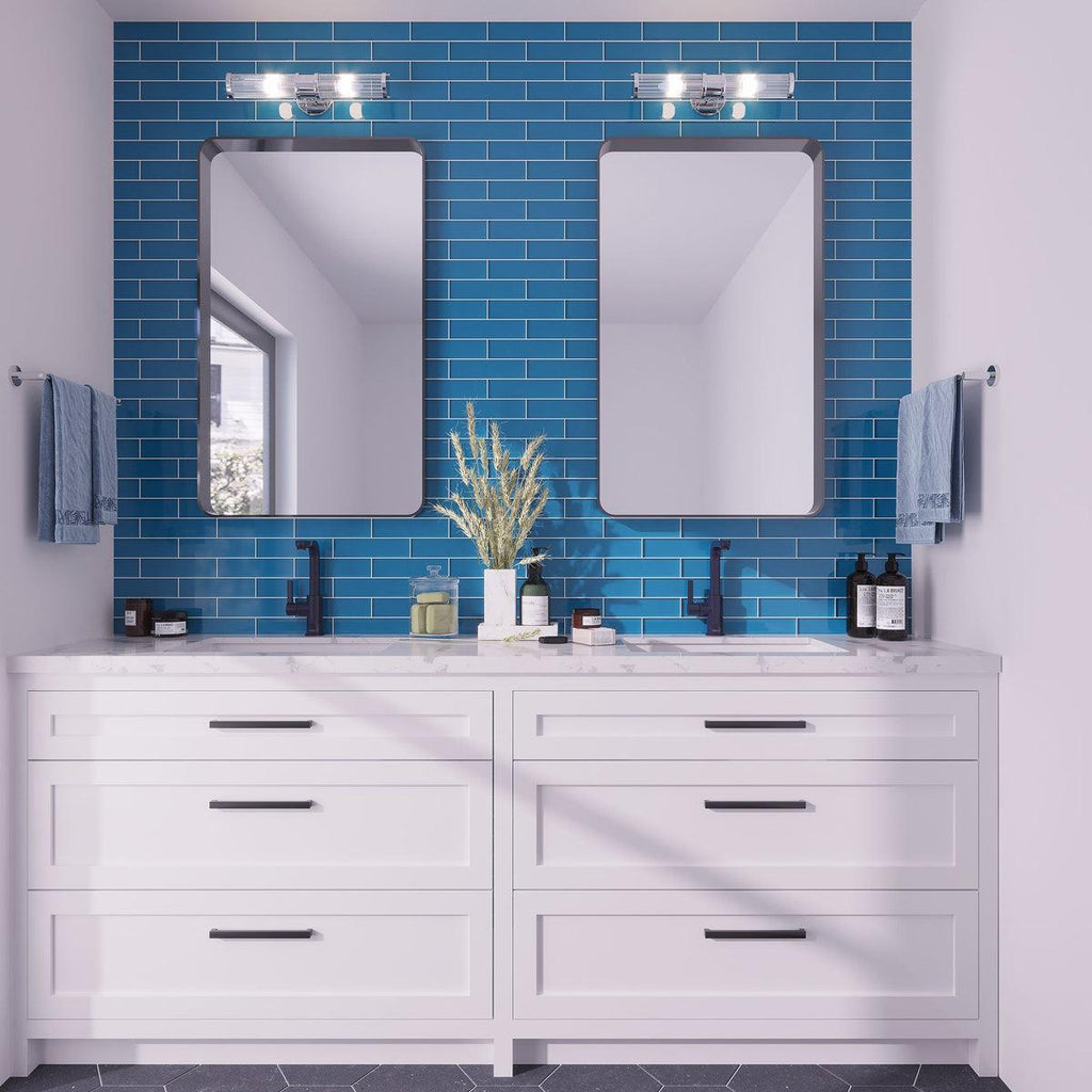 Blue glass subway tile bathroom wall tile