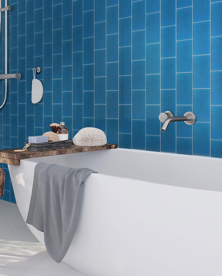 Glacier Sea Blue Frosted Glass Subway Tile