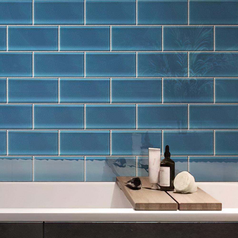 Glacier Ocean Blue 3" x 6" Polished Glass Subway Tile | Tile Club