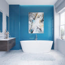 Ocean Blue Glass Subway Tile Bathtub Surround for a Modern Blue and White Bathroom