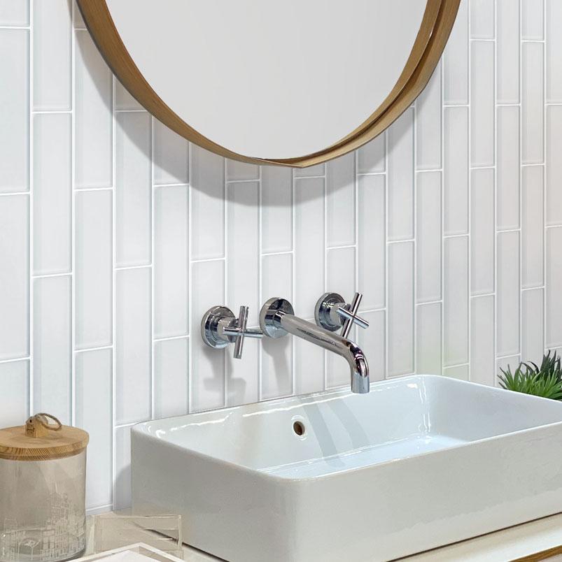 Glacier Pure White Frosted Glass Subway Tile