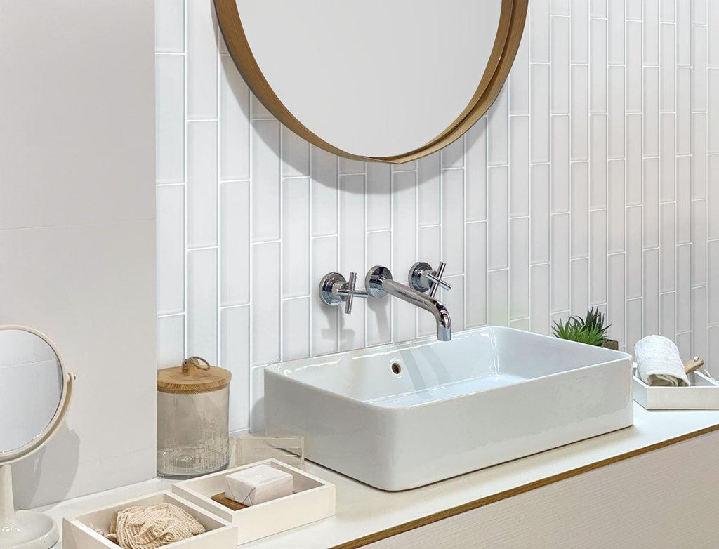 Bathroom with matte white subway tile