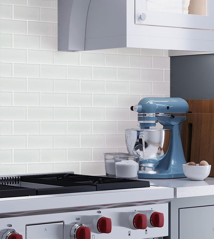 Glacier Pure White Frosted Glass Tile Kitchen Backsplash