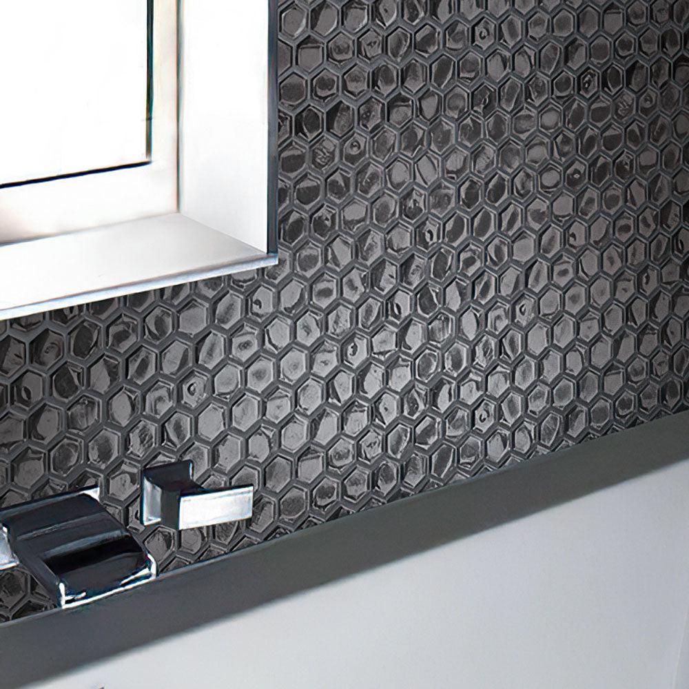 Glossy Silver Hexagon Glass Mosaic Tile | Tile Club