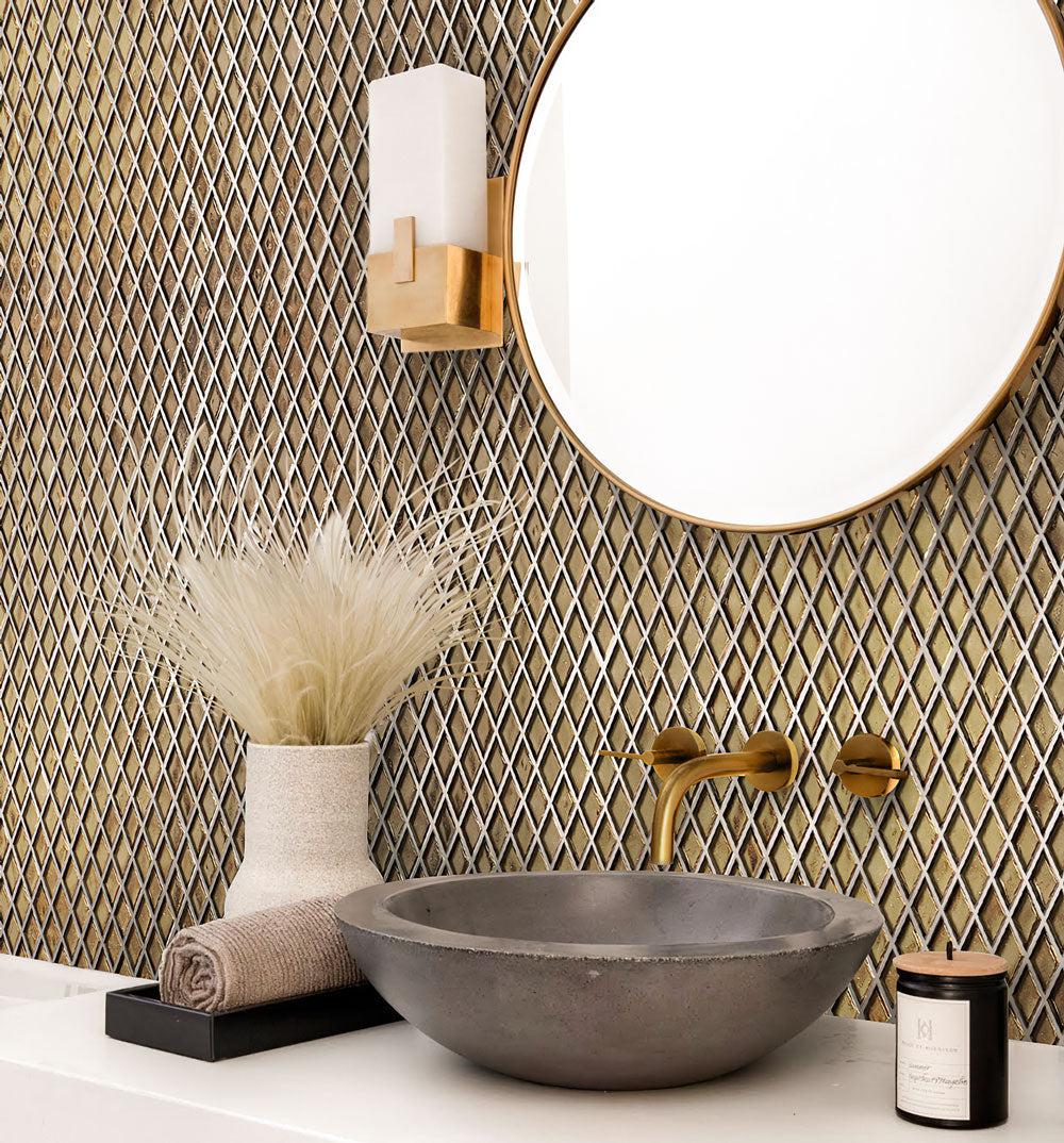 Gold Diamond Glass Mosaic Tile bathroom backsplash