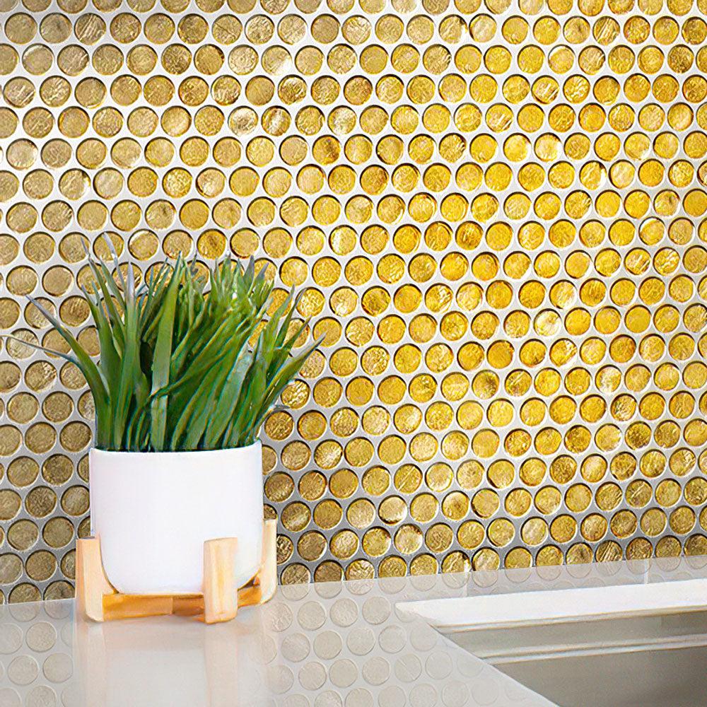 Gold Glass Penny Round Mosaic Tile | Tile Club