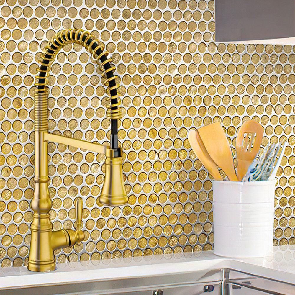 Gold Glass Penny Round Mosaic Tile | Tile Club