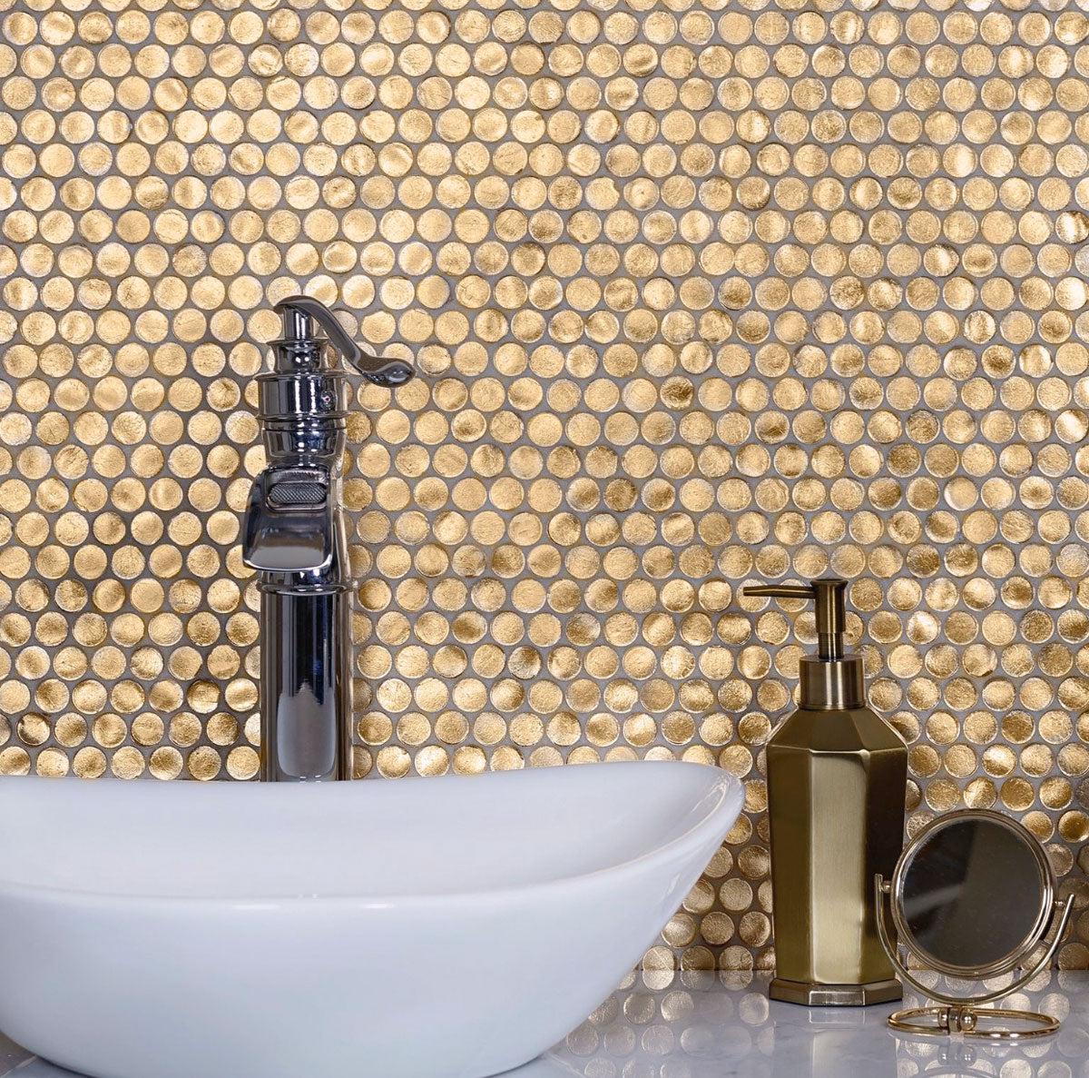 Gold Glass Penny Round Mosaic Tile | Tile Club
