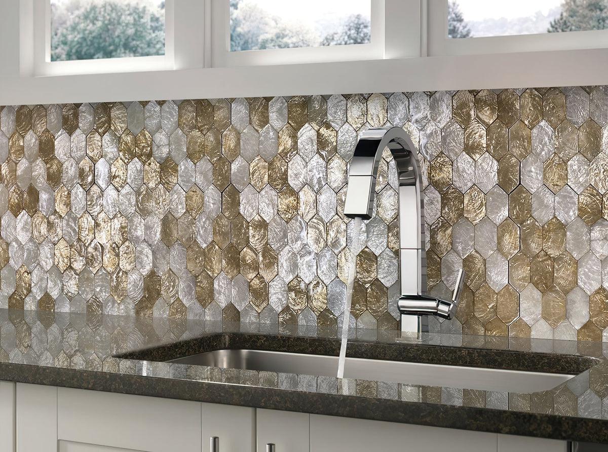Gold & White Mother Of Pearl Hexagon Mosaic Tile | Tile Club