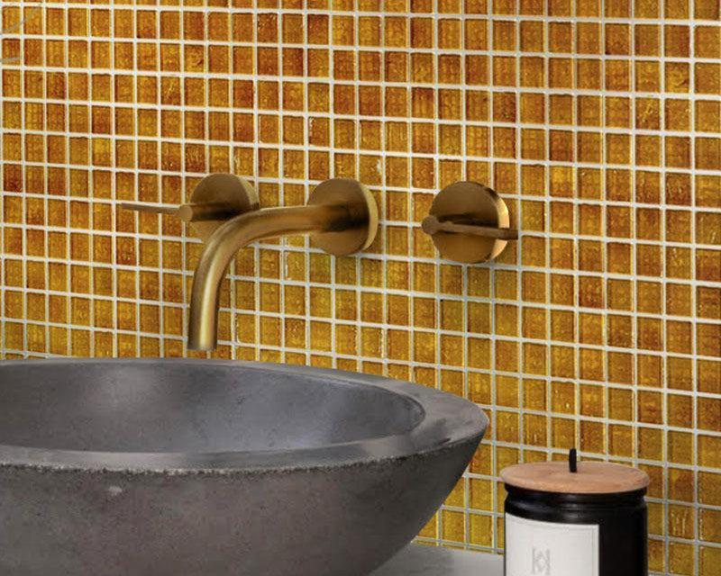 Golden Brown Squares Glass Tile | Tile Club