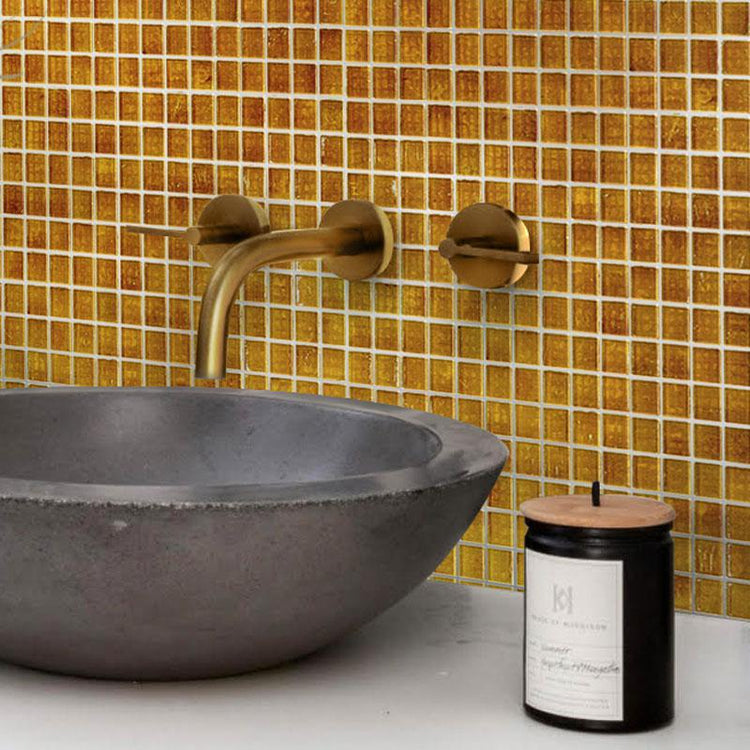 Golden Brown Squares Glass Tile | Tile Club