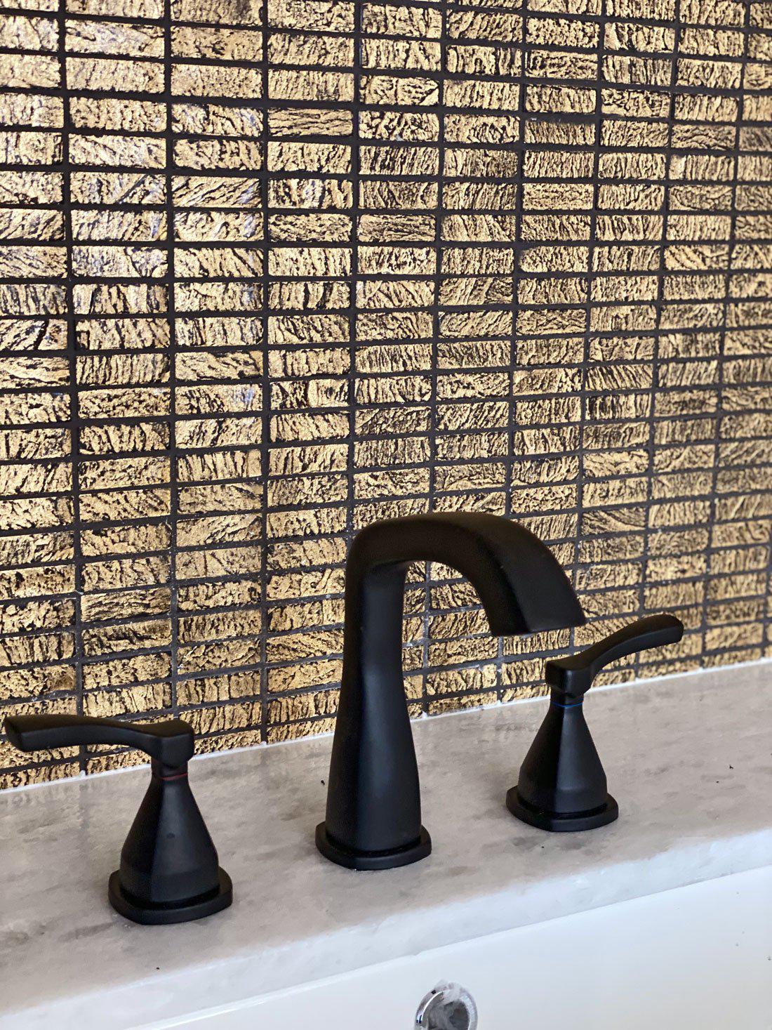 Golden Mini Squares Mosaic Bathroom Wall Tile