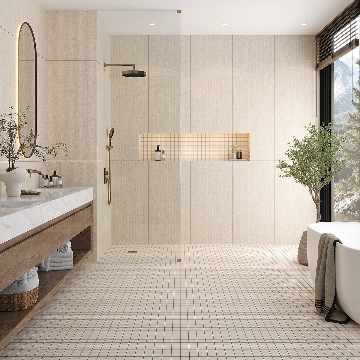 Gordes Deco Beige Limestone Porcelain Tile 24x48 | Tile Club