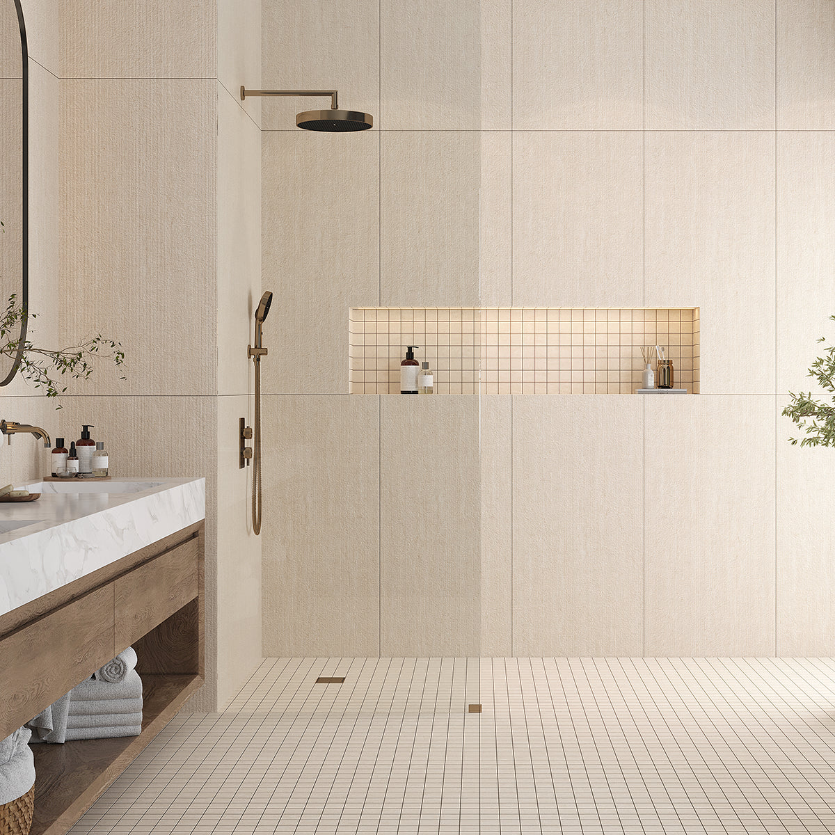 Gordes Deco Beige Limestone Porcelain Tile 24x48 | Tile Club