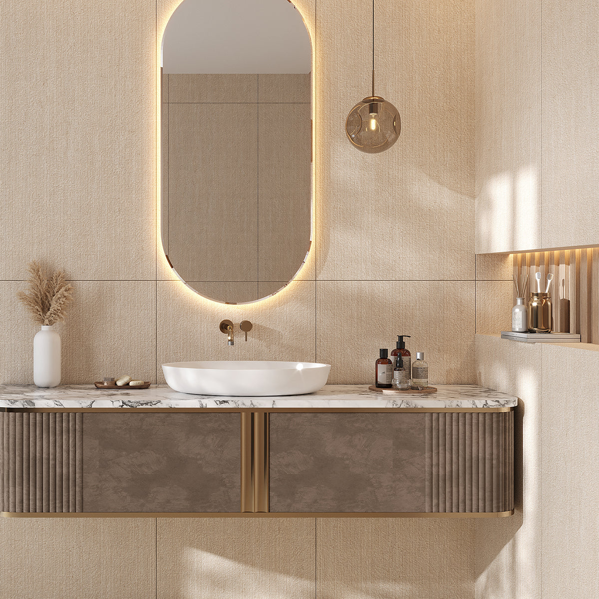 Gordes Deco Beige Limestone Porcelain Tile 24x48 | Tile Club