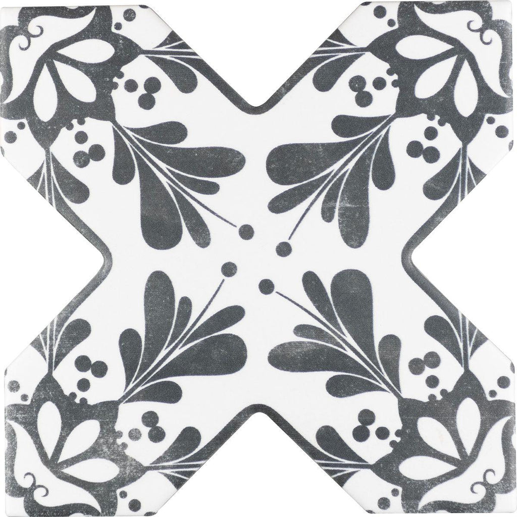 Santa Barbara Black Decorative Cross Ceramic Tile