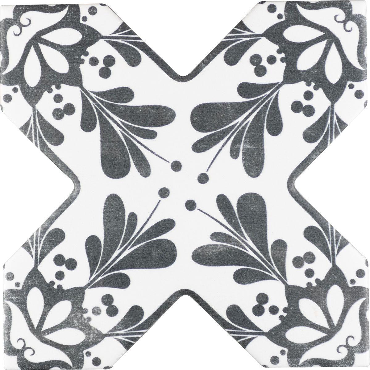 Santa Barbara Black Decorative Cross Ceramic Tile