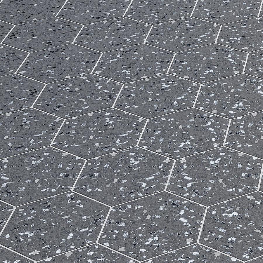 Graphite Gray Terrazzo Hex Porcelain Tile Floor