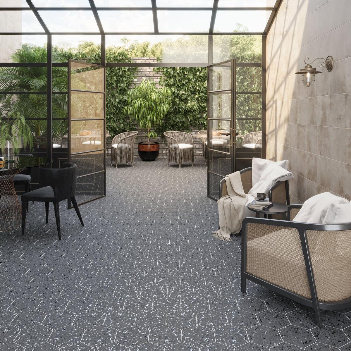 Sunny Terrace & Lounge with Graphite Gray Porcelain Floor