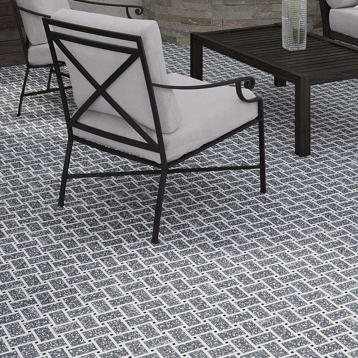 Gray and White Terrazzo Basket Weave Mosaic Tile