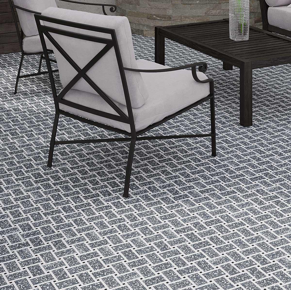 Gray and White Terrazzo Basket Weave Mosaic Tile | Tile Club