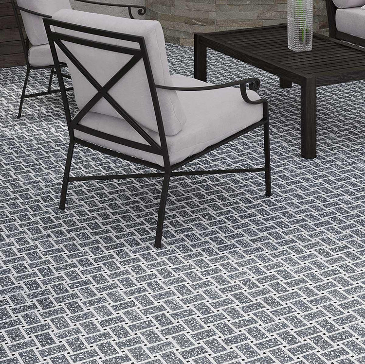 Gray and White Terrazzo Basket Weave Mosaic Tile | Tile Club