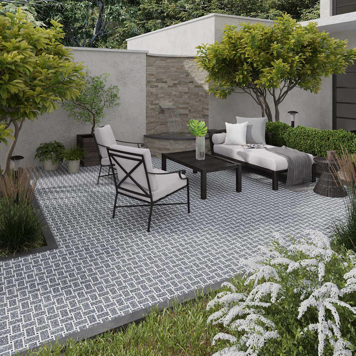 Gray and White Terrazzo Basket Weave Mosaic Tile