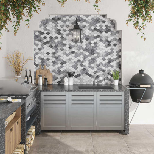 Gray and White Terrazzo Scale Mosaic Tile | Tile Club