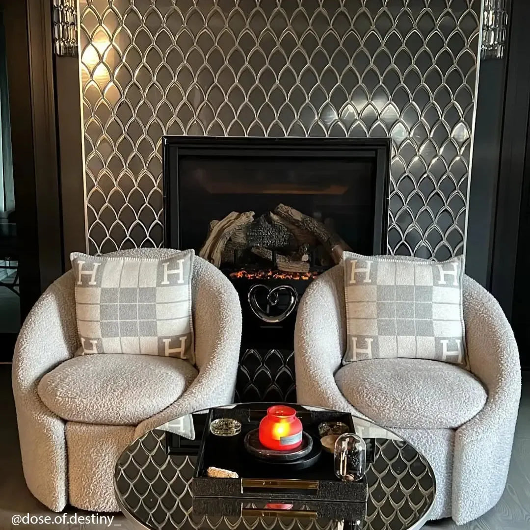 Gray Deco Fan Glass Mosaic Tile | Tile Club