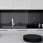 Silver and Gray Gray Deco Herringbone Glass Mosaic Tile Backsplash