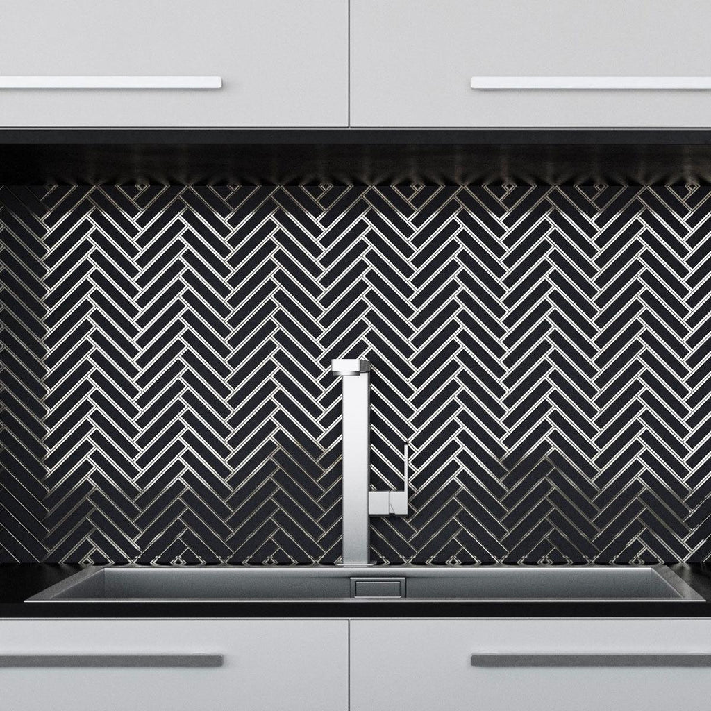Modern Glass Herringbone Tile Backsplash for a Minimalist Kitchen