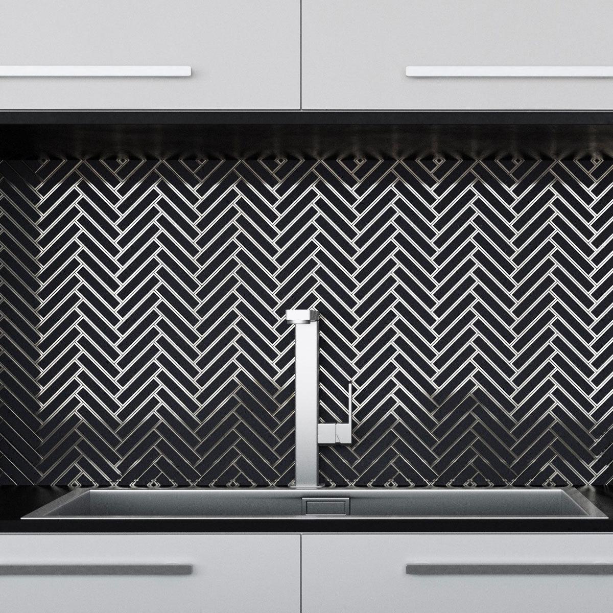Modern Glass Herringbone Tile Backsplash for a Minimalist Kitchen