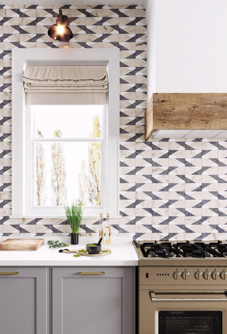 Gray and White Geometric Subway Tile Mosaic | Tile Club