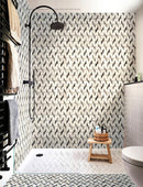 Gray and White Geometric Subway shower tile