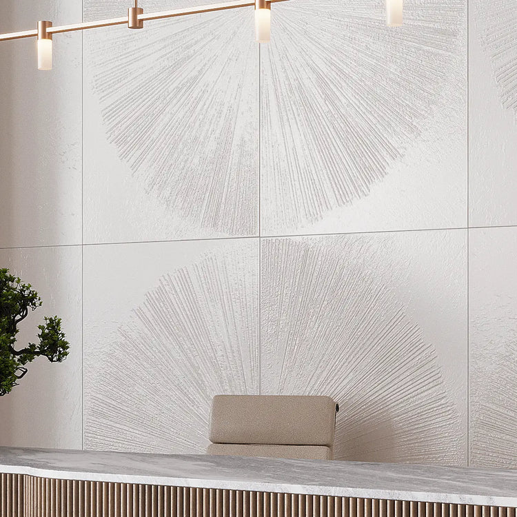 Grazioso Aster Minimalist White Porcelain Square Tile Textured Wall Art